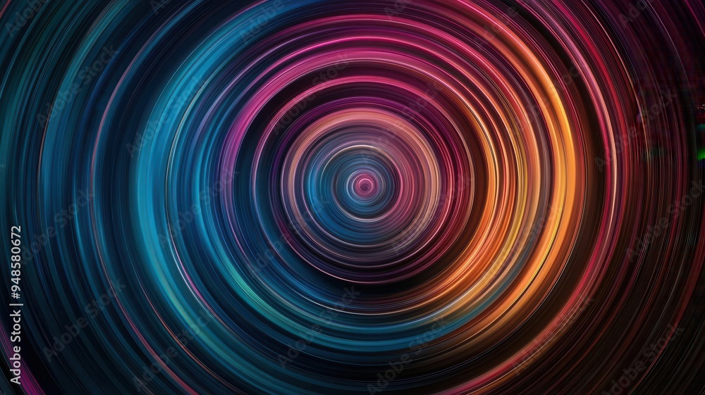 Poster create bright, concentric circles of colorful lines pulsating