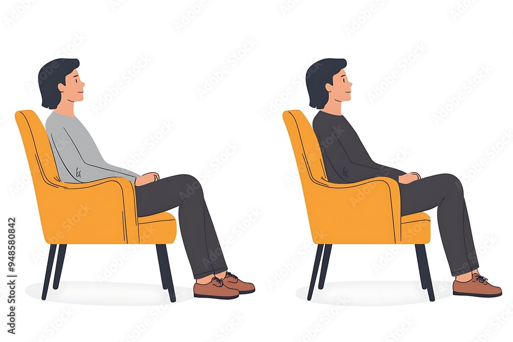 Aufkleber minimalistic vector illustration of person seated in chair - side view profile with simple lines on 