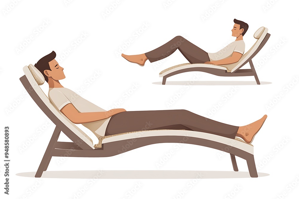 Aufkleber minimalistic vector illustration of character reclining on chaise lounge in side view - simple and e