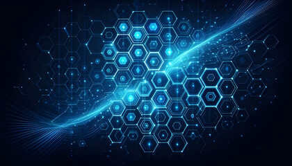 Blue neon hexagonal abstract background
