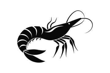 Shrimp sea animal silhouette black Vector artwork illustration 