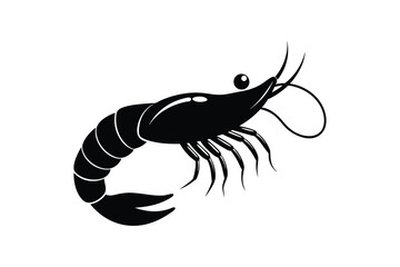 Shrimp sea animal silhouette black Vector artwork illustration 