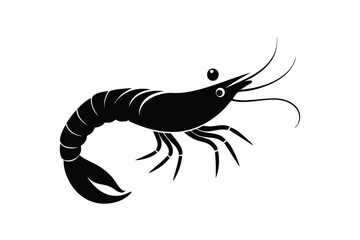 Shrimp sea animal silhouette black Vector artwork illustration 