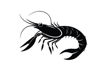 Shrimp sea animal silhouette black Vector artwork illustration 