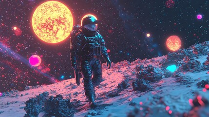 Obraz premium Digital Spacewalk: Experience a Virtual Reality Journey Through Galactic Space.