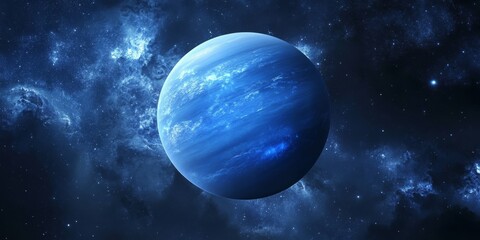 Take a journey to explore the breathtaking beauty of Neptune, the distant blue planet located within our vast solar system, set against the endless backdrop of a mesmerizing starry universe