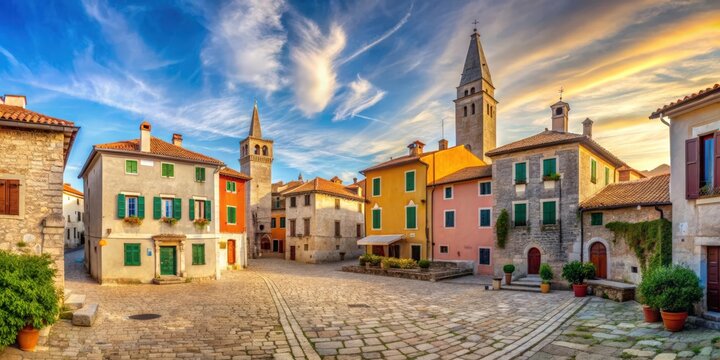 Fototapeta Charming old Istrian town with cobblestone streets and historic buildings in Novigrad, Croatia
