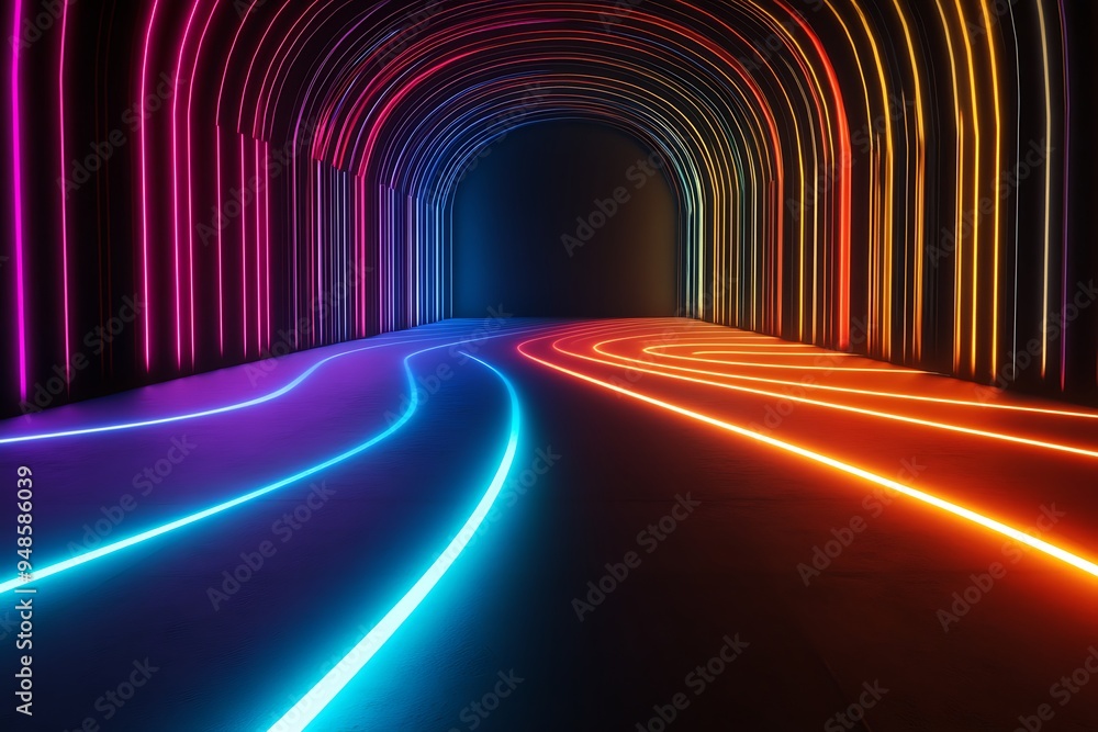 Aufkleber luminous arcs of futuristic light: vivid chromatic patterns in intense contrast on shadow field