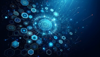 Blue neon hexagonal abstract background
