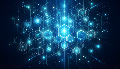 Blue neon hexagonal abstract background
