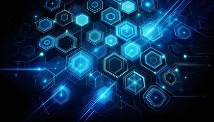 Blue neon hexagonal abstract background