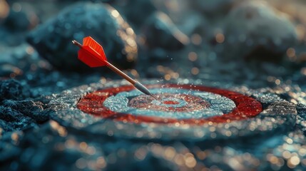 An arrow hits a target, shattering it, symbolizing business success in nature