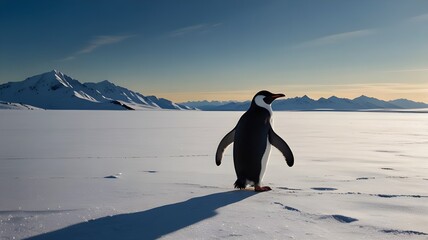 A solitude magnificent King penguin standing proudly on a snowy landscape.it is the ice-Bird. 
