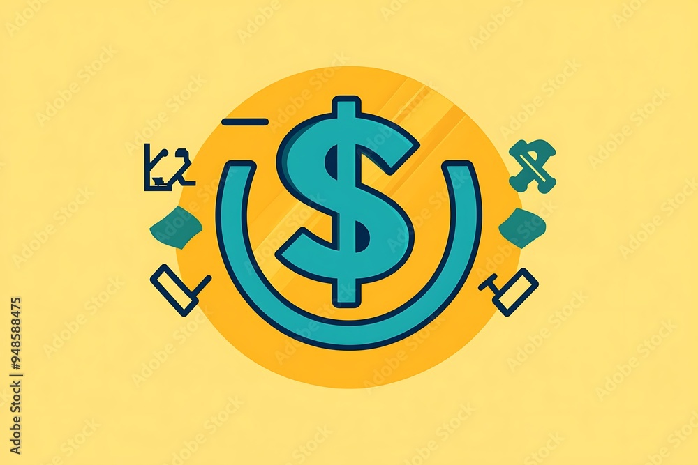Poster vector currency exchange symbol in clean line art style on teal background | high-resolution illustr