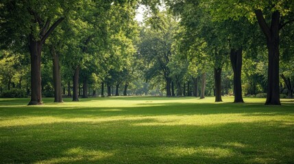 Obraz premium Tranquil park scene with trees and open space, providing a natural backdrop with room for text or graphics
