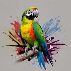 parrot on a branch color splash background