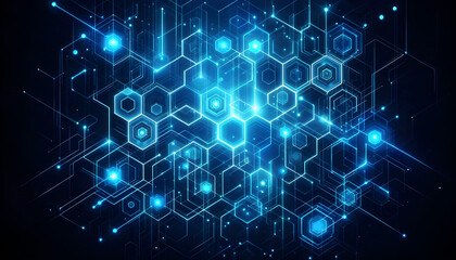Blue neon hexagonal abstract background