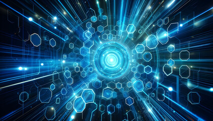 Blue neon hexagonal abstract background