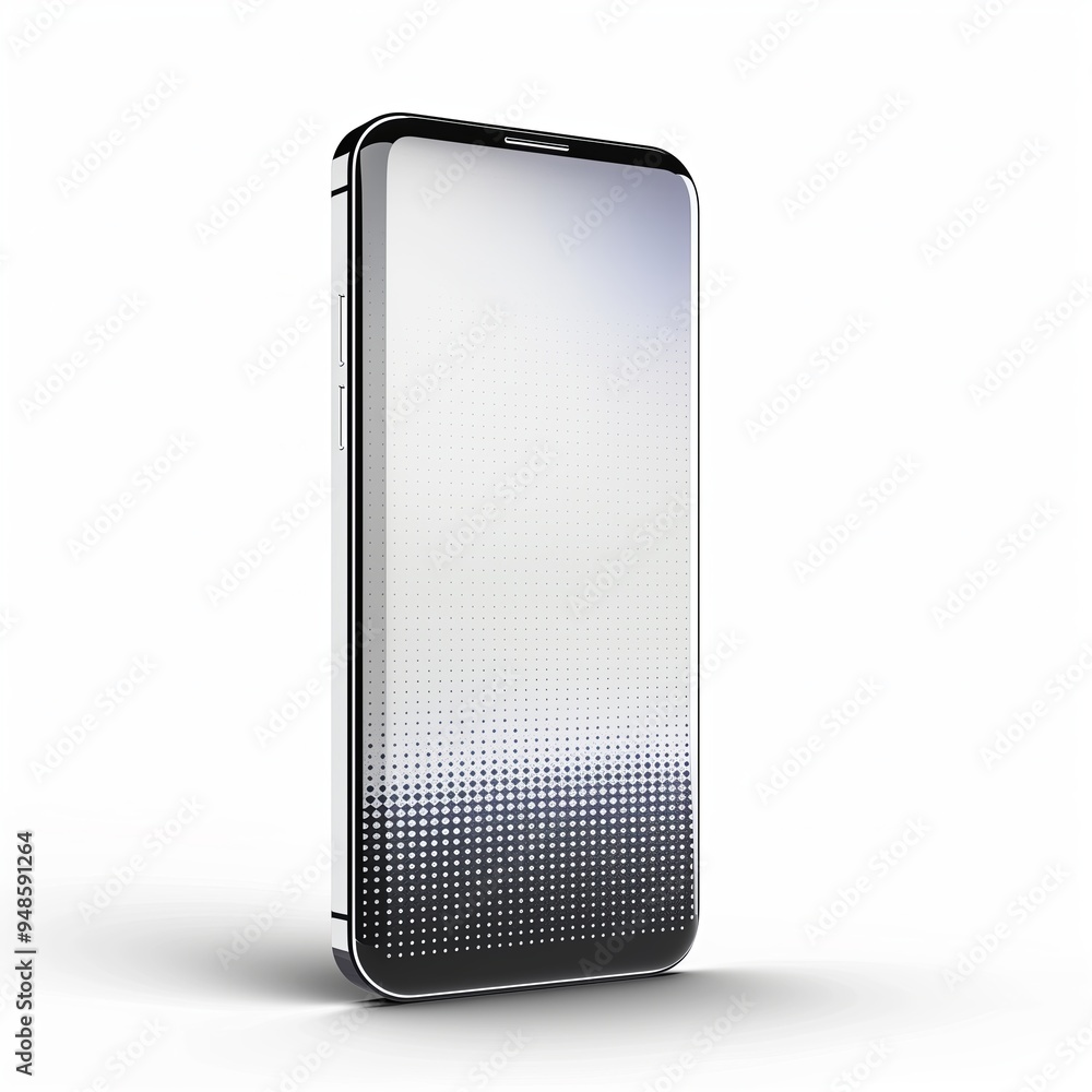 Poster sleek modern smartphone with a touch screen in halftone gradient made of dots, isolated on clear white background