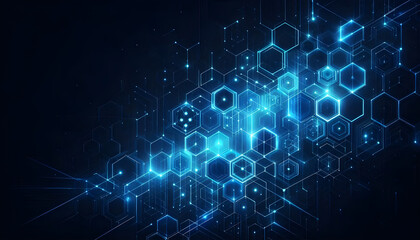 Blue neon hexagonal abstract background