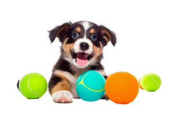 Playful Puppies with Toys on White Background
