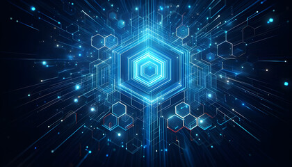 Blue neon hexagonal abstract background