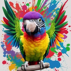 Obraz premium parrot on a branch color splash background