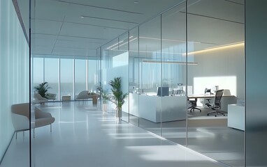 Smart Office with AI-Enhanced Climate Control and Adaptive Glass Walls, Modern and Efficient Environment, Photo Realistic