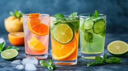 Fototapeta premium modern detox beverages served in chic glasses using organic ingredients, promoting the wellness trend stylish banner design