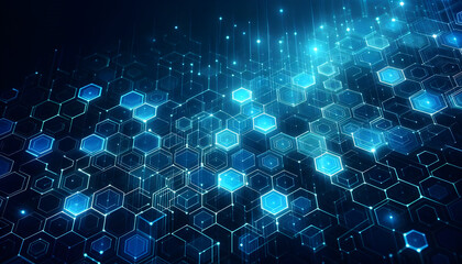 Blue neon hexagonal abstract background