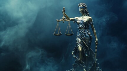 Fototapeta premium Bronze statue of the Goddess of Justice Themis.Copy space. Based on Generative AI