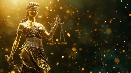 Bronze statue of the Goddess of Justice Themis.Copy space. Based on Generative AI