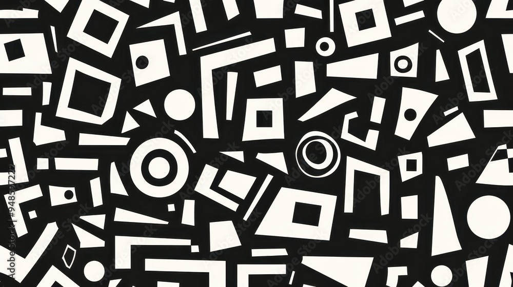 Poster dynamic black and white abstract seamless pattern featuring geometric shapes and designs