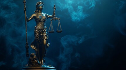 Fototapeta premium Bronze statue of the Goddess of Justice Themis.Copy space. Based on Generative AI