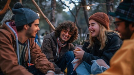Fototapeta premium group of friends camping in the forest