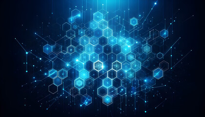 Blue neon hexagonal abstract background