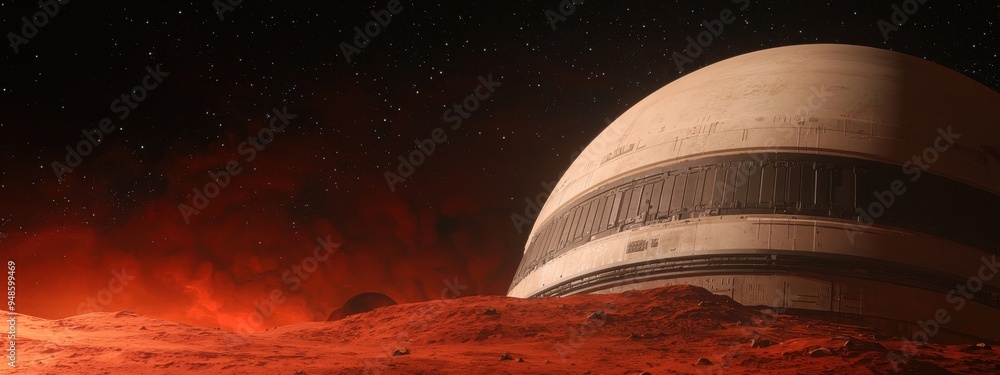 Poster a mars colony where microorganisms are being used to terraform the planet, creating a livable enviro