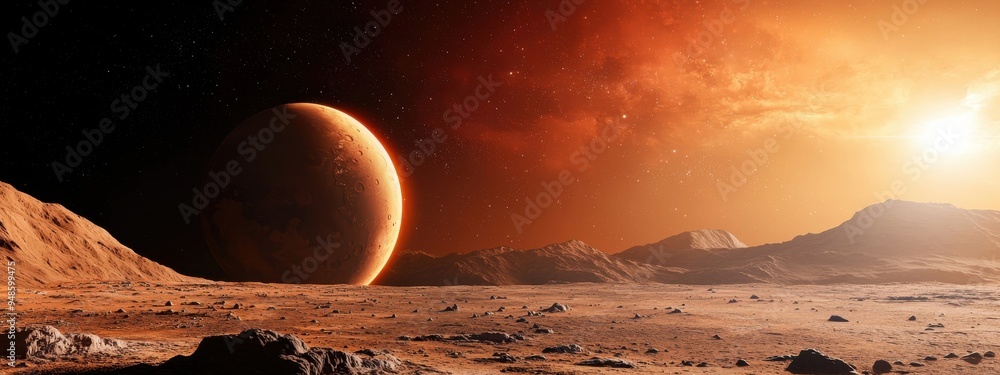 Poster a mars colony where microorganisms are being used to terraform the planet, creating a livable enviro