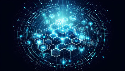 Blue neon hexagonal abstract background