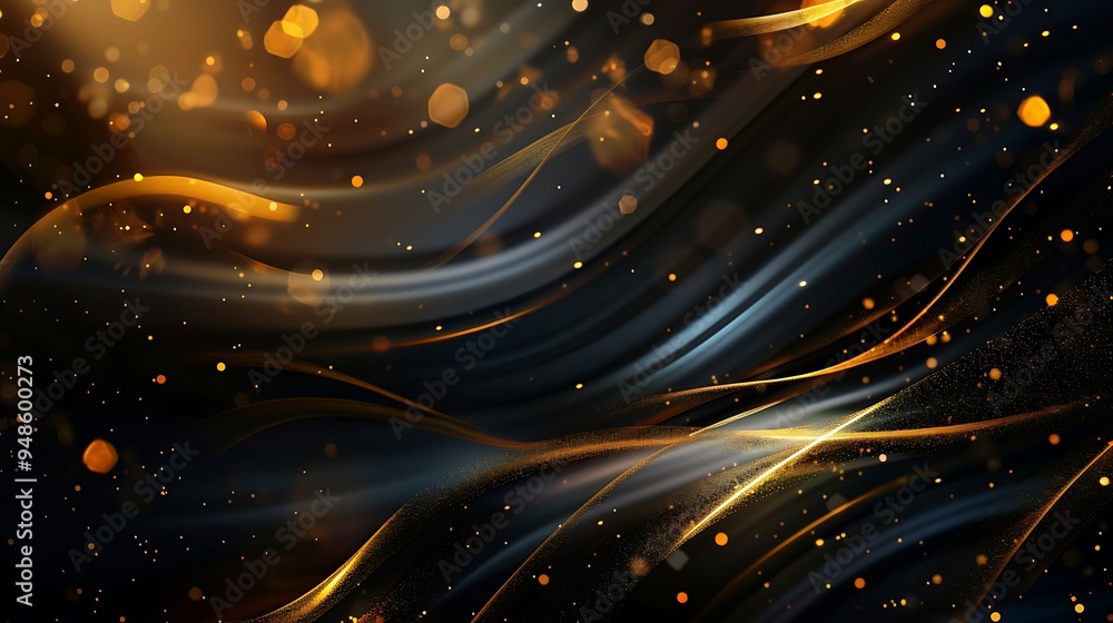 Poster luxury background with golden line decoration and curve light effect with bokeh elements