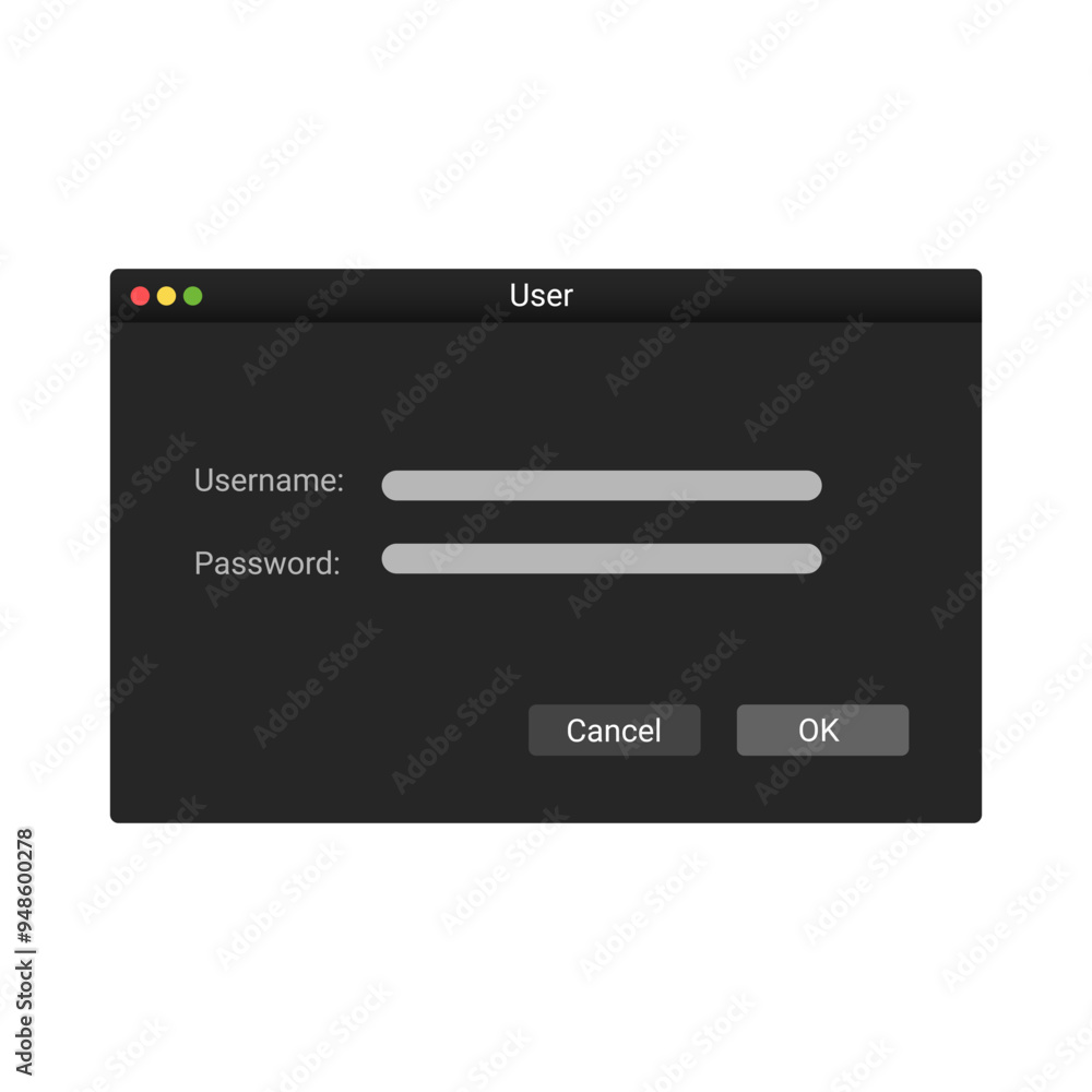 Poster user interface panel with password in modern style with black colors. authorization window in dark s