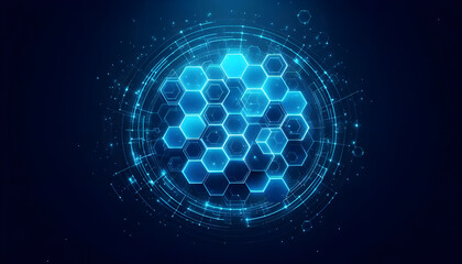 Blue neon hexagonal abstract background
