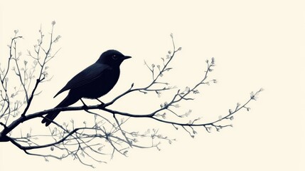A serene silhouette of a bird perched on a bare branch, symbolizing calmness and tranquility in nature.