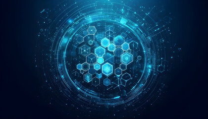 Blue neon hexagonal abstract background