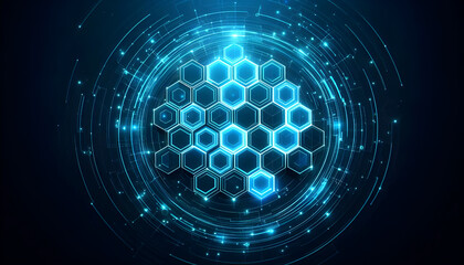 Blue neon hexagonal abstract background
