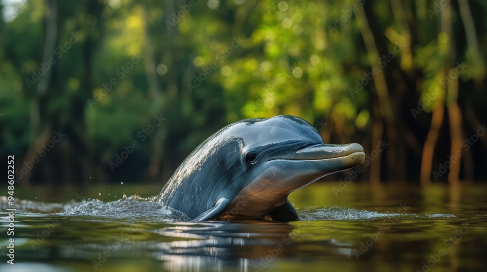 Poster River Dolphin Emerging from Water