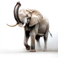 Obraz premium A majestic elephant walks gracefully, showcasing its grandeur and power in a serene environment, highlighting nature's beauty.