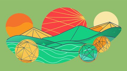 Watercolor, landscape, landscape painting, vector, abstract, color combination, texture, geometric shapes, golden elements, art, graphic composition, gold lines