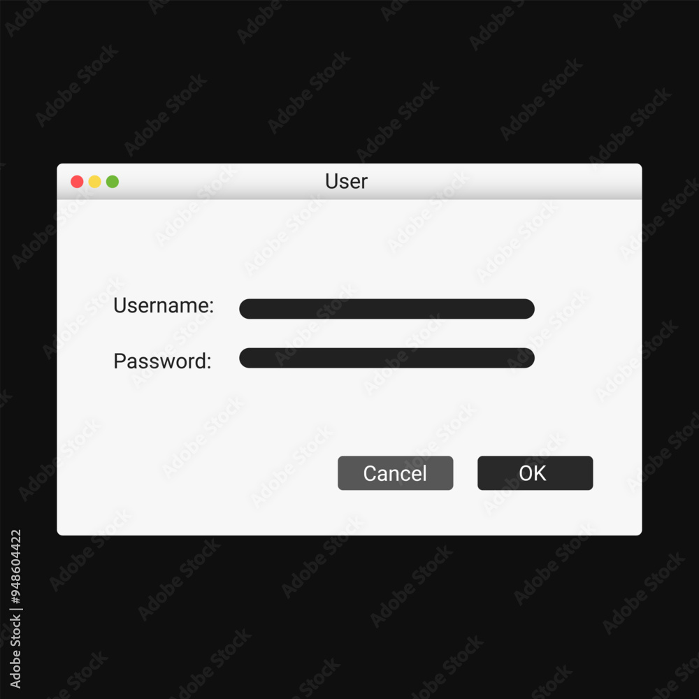 Poster registration window in modern style with username and passwords fields. access to account.