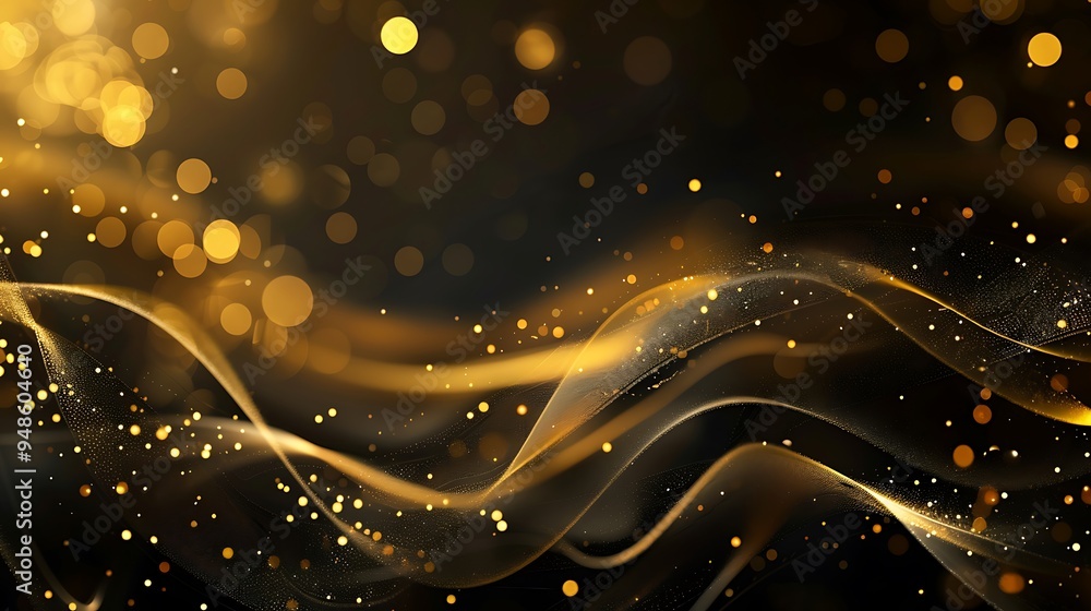 Poster luxury background with golden line decoration and curve light effect with bokeh elements